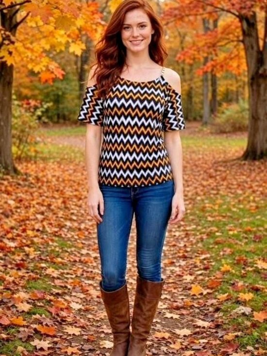 Michael Kors Tops - MICHAEL KORS Ikat Pattern Chain-Strap-Cold-Shoulder-Blouse ( MEDIUM ) NWT $89.50